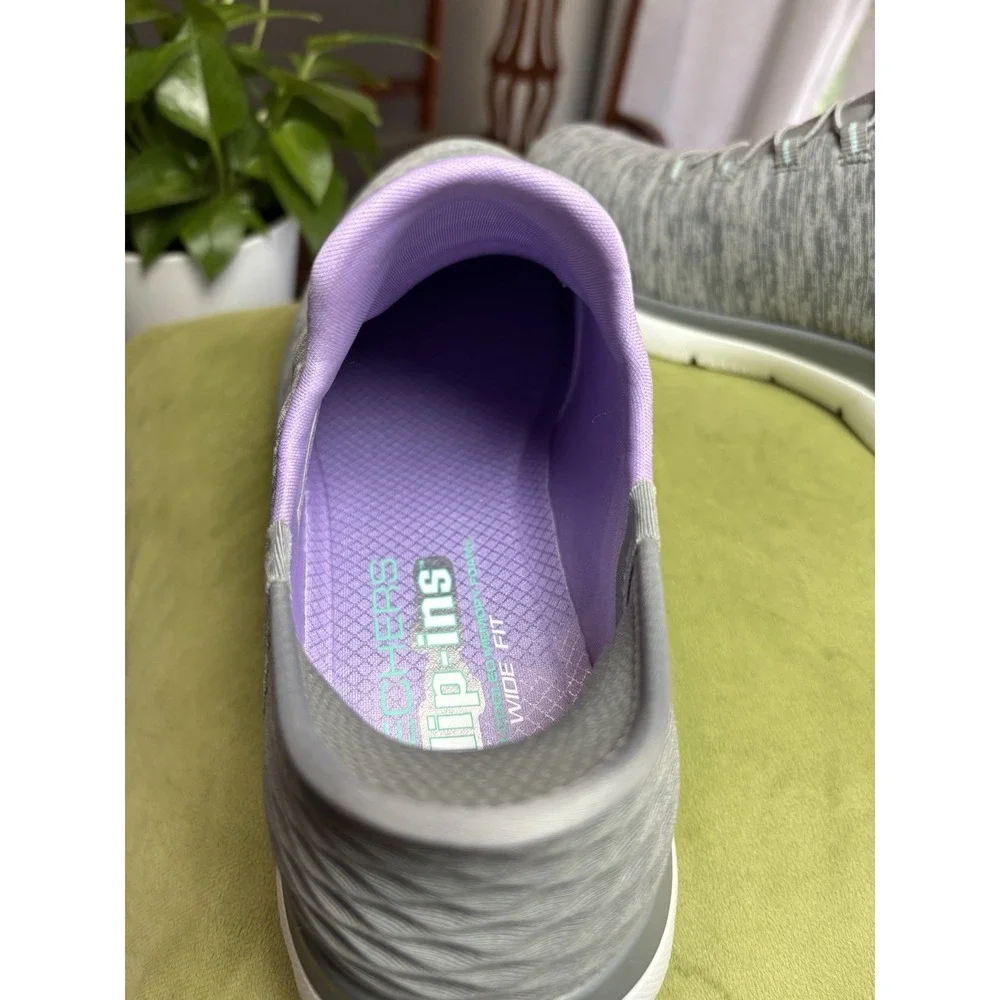 SKECHERS Slip-ins Women's Heathered Gray/Purple Memory Foam Walking Sneaker